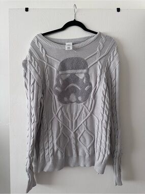 NWT Disney Women’s Light Gray Stormtrooper Cable Knit Crewneck Sweater